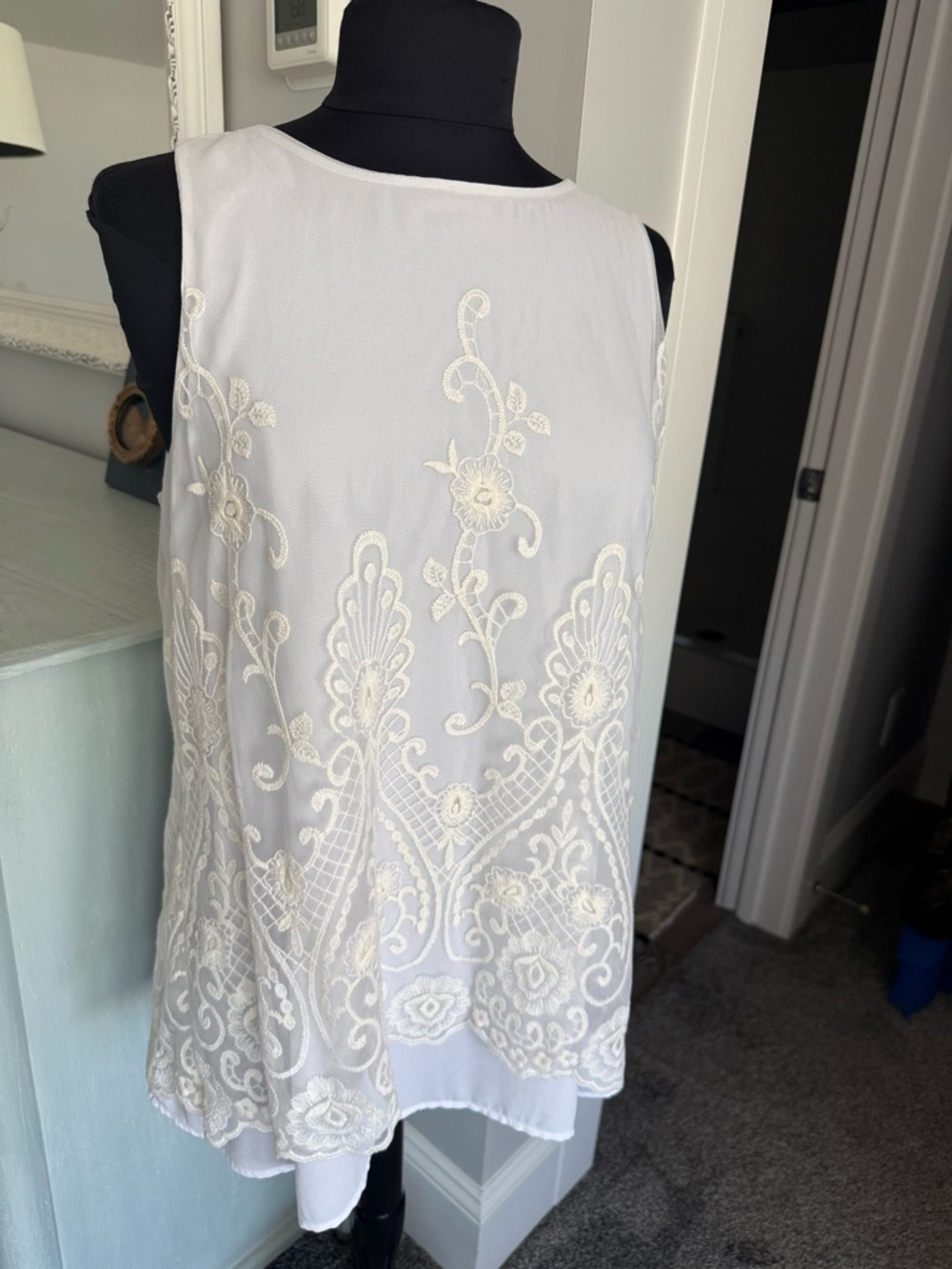 White Embroidered Overlay Top M